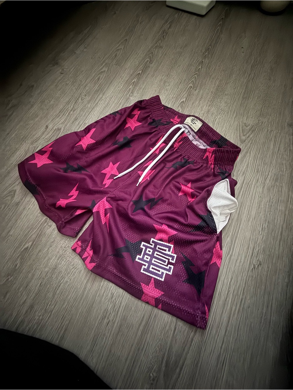 Men's Athletic Shorts in Dark Magenta with Star Print